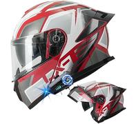 Modular Motorcycle Helmet ECE 22.06 Approved Bluetooth Flip Up Full Face Helmets with Dual Visor Sun Shield for Adults Men and Women 10,M/(57~58cm)