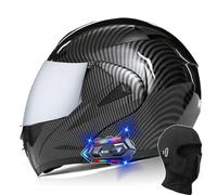 Modular Motorcycle Helmet, Full Face Integrated Helmet Flip Up Helmet with Inner Sun Visor Double Lens ECE Approved, with Dual Visor and Free Hood, for Adults Men Women