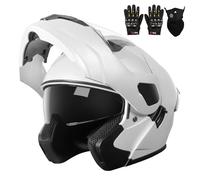 Modular Motorcycle Helmets, Dot Approved Flip up Dual Visor Full Face Headgear for Men Women Moto Atv Utv Snowmobile Adv Four Wheeler Street Bike with Gloves Mask, Flip, Dual,