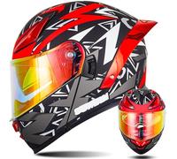 Modular Motorcycle Helmets ECE Approved Flip Up Helmet Integrated Modular Helmet with Double Sun Visor and Removable Lining Large Tail Helmet for Men and Women H,2XL63~64CM