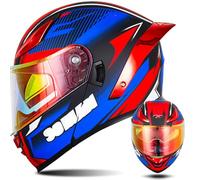 Modular Motorcycle Helmets ECE Approved Flip Up Helmet Integrated Modular Helmet with Double Sun Visor and Removable Lining Large Tail Helmet for Men and Women A,M57~58CM