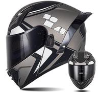 Modular Motorcycle Helmets ECE Approved Flip Up Helmet Integrated Modular Helmet with Double Sun Visor and Removable Lining Large Tail Helmet for Men and Women N,2XL63~64CM