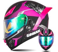 Modular Motorcycle Helmets ECE Approved Flip Up Helmet Integrated Modular Helmet with Double Sun Visor and Removable Lining Large Tail Helmet for Men and Women J,2XL63~64CM