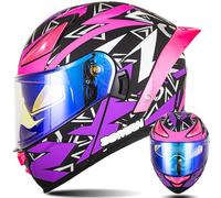 Modular Motorcycle Helmets Flip Up Helmet Integrated Modular Helmet with Double Sun Visor and Removable Lining Large Tail Helmet ECE Approved for Men and Women B,2XL63~64CM