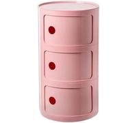 Modular Nightstand Table, 3-Tier Round Storage Unit with Sliding Door & Drawer, Stackable ABS for Bedroom & Living Room, Pink