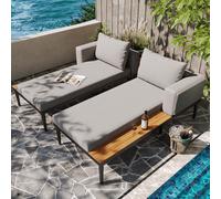 Modular Outdoor Double Chaise Lounge with Sturdy Iron Frame, Stylish Garden Sun Lounger for Patio & Poolside, 150L x 140W x 55H cm, Gray Aosom UK