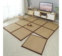 Modular Rattan Floor Mattress, 2.2cm Thick Dual-Sided Cooling Rattan Japanese Tatami Mat Stitching Area Rug for Living Room Playroom(Khaki,60 * 120cm)