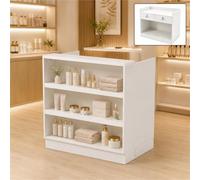 Modular Reception Desk, Retail Checkout Counter with Shelves, Storage | Cash Register Counter with Shelves, Storage, Lockable Drawer & Cable Holes for Store, Salon, Cafe(White,E-90 cm/35.4"U)