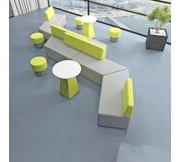 Modular Reception Sofa Set with Side Tables & Stools, Color Block Upholstered Waiting Bench for Commercial & Home Use