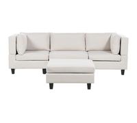 Beliani Modular Sofa 3 Seater UNSTAD Fabric Light Beige with Ottoman, Cream