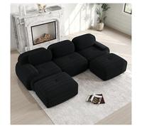 Modular Sofa Bed with Ottoman, 3-Seater Design, No Assembly Required, Frameless Sofa with Curved Armrests for Living Room