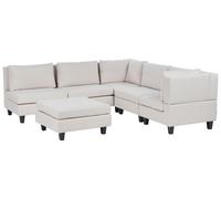 Beliani Modular Corner Sofa 5 Seater UNSTAD Fabric Light Beige with Ottoman Left Hand, Cream