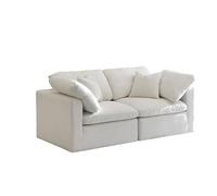 Modular Sofa - Down-Filled Cloud Comfort, Cream Velvet Upholstery, Armless Contemporary Design, 3-Seater