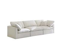 Modular Sofa - Down-Filled Cloud Comfort, Cream Velvet Upholstery, Armless Contemporary Design, 3-Seater