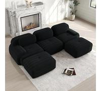 Modular Sofa with Backrest, L U-Shaped Cloud Boneless Couch Corduroy, 1 2 3 4-Seater Sleeper Sofa with Ottoman,Relaxing Sofa for Living Room,No Assembly Required,Black,3 Sitze &2 Ottomane