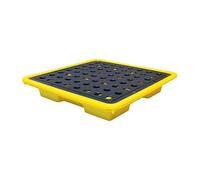 Modular Spill Containment Pallet 2PCS Yellow Oil Drum Display Stand with Grating Tray Industrial Capacity 14"x14"x2.3" Perfect for Safe Waste Management