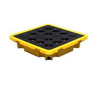 Modular Spill Containment Pallet with Drain - Heavy-Duty Yellow & Black Spill Platform for 1/2 Drum Capacity (47x24x4in) - Safe Storage for Hazardous Liquids