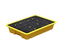 Modular Spill Containment Pallet with Drain - Yellow & Black, 1/2 Drum Capacity - Heavy-Duty Spill Platform for Safe Hazardous Liquid Storage & Chemical Handling