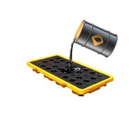 Modular Spill Containment Platform, 90L Leak-Proof Polyethylene Oil Drum Pallet with Drain, Ideal for Garage, Supermarket, and Basement Use (130x68x17.5 CM)