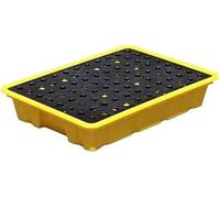 Modular Spill Containment Tray with Drain Bucket Yellow & Black 49x35x9.5cm Durable Spill Collection System for Safe Liquid Management in Industrial & Home Use