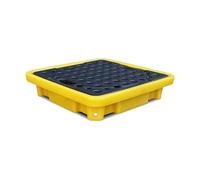 Modular Stackable Spill Containment Platform with Drain, Leak-Proof Polyethylene Tray for Oil Drums, Heavy-Duty Ga Use, Yellow - Set of 2