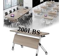Modular Training Table with Flip-Top Design & Rolling Wheels, Versatile Folding Desk for Business Conferences, Dynamic Workshops, Home Offices & Two-Person Workbench (2 180*b)