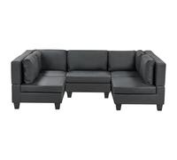 Modular U-Shape Sofa 5 Seater UNSTAD Faux Leather Black