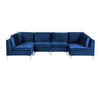 Modular U-Shape Sofa 6 Seater EVJA Velvet Navy Blue