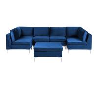 Modular U-Shape Sofa 6 Seater EVJA Velvet Navy Blue with Ottoman