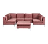 Modular U-Shape Sofa 6 Seater EVJA Velvet Pink with Ottoman
