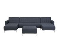 Modular U-Shape Sofa Bed 5 Seater ABERDEEN Fabric Dark Grey with Ottoman