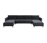 Modular U-Shape Sofa Bed 5 Seater ABERDEEN Velvet Black