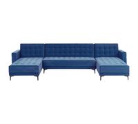 Modular U-Shape Sofa Bed 5 Seater ABERDEEN Velvet Blue Reversible