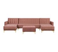 Modular U-Shape Sofa Bed 5 Seater ABERDEEN Velvet Pink with Ottoman