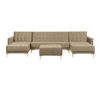 Modular U-Shape Sofa Bed 5 Seater ABERDEEN Velvet Sand Beige with Ottoman