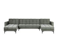 Modular U-Shape Sofa Bed 5 Seater ALNES Fabric Dark Green
