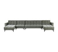 Modular U-Shape Sofa Bed 6 Seater ALNES Fabric Dark Green