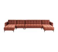 Modular U-Shape Sofa Bed 6 Seater ALNES Velvet Light Red