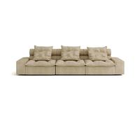 Modular Upholstered Sofa, 3-Seater Couch with Wide Arms and Throw Pillows, Comfortable Chenille Fabric for Living Room and Home Theater