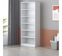 Modular White Bookshelf with Back Panel & Floor Cabinet Feet Stable MultiShelf Display Case for Corner Use Versatile Bookcase for Home & Office Storage (A40)