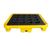 Modular Yellow & Black Oil Spill Containment Tray - Leakproof Platform with Flat Grating for Warehouses & Factories Perfect for Stacking Oil Drums & Spill Management Solutions