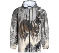 Module One U.S Trading Men’s Fleece Wolf Print Jacket - Warm Winter Zip-Up Hoodie with Grey Hood | Alpha Design | Size M | Cosy Outdoor & Casual Wear