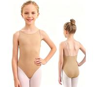 Modurio Nude Leotards for Girls Gymnastics, Seamless Ballet Dance Bodysuit with Adjustable & Clear Straps, Breathable Stretch Camisole Dance Leotard for Kids Women (Grils, Nude, 8-14 Years)