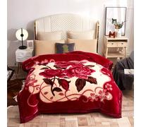 MODUSKYE Heavy Korean Mink Blanket, 7.7 lbs Exuberant Flower Thick Winter Blanket 78x90 in Queen Plush Double-Layer Soft Weighted Blankets for Bed (Hot Hibiscus+Cream)