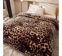 MODUSKYE Mink Blankets, 5.5 LB Korean Heavy Plush 59 * 78 inch 2 Ply Mink Blankets with Leopard Pattern Full Supper Soft Cozy Raschel Bedsheet Blanket for Autumn Winter(Brown+Black)