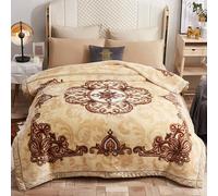 MODUSKYE Mink Blankets, 5.5 LB Korean Heavy Plush 59 * 78 inch 2 Ply Mink Blankets with Vintage Pattern Full Supper Soft Cozy Raschel Couch Blanket for Autumn Winter (Beige+Brown)