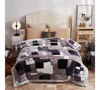 MODUSKYE Mink Blankets, Korean Heavy Fleece Plush 78 * 90 inch 2 Ply Mink Blankets with Geometic Pattern 7.7 LB Queen Supper Soft Cozy Raschel Blanket for Autumn Winter (Grey+White)