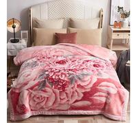 MODUSKYE Mink Blankets, Korean Heavy Fleece Plush 78 * 90 inch 2 Ply Mink Blankets with Peony Pattern 7.7 LB Full Supper Soft Cozy Raschel Blanket for Autumn Winter (Pink)