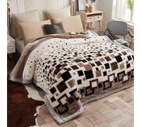 MODUSKYE Mink Blankets, Korean Heavy Plush 5.5 lbs 2 Ply Chip Pattern 59x78 inch Thick Blankets Full Size Raschel Sliky Soft Warm Throw for Cold Night (Beige+Black)
