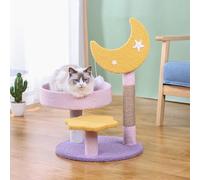 MODUSKYE Small Cat Tree, Moon Star Cat Tree Built-in Scratching Post and Bed, 23.5 in Purple Pink Cute Kitten Tower Cozy Fluffy Kitten Condo for Indoor Activity